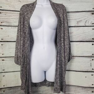 Daytrip Women’s Striped Open Front Cocoon Cardigan Sweater Size S Gray White